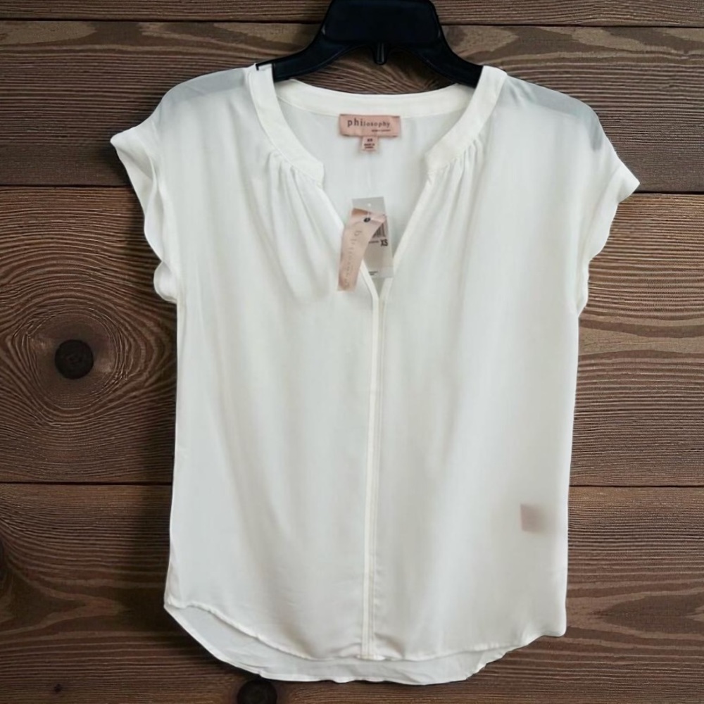 Philosophy Republic Clothing Size XS Ivory Cuffed Short Sleeve Blouse Shirt